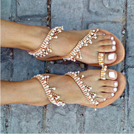 WW | Orthopädische Sandalen Flache Perle Bequeme String Perlen Hausschuhe