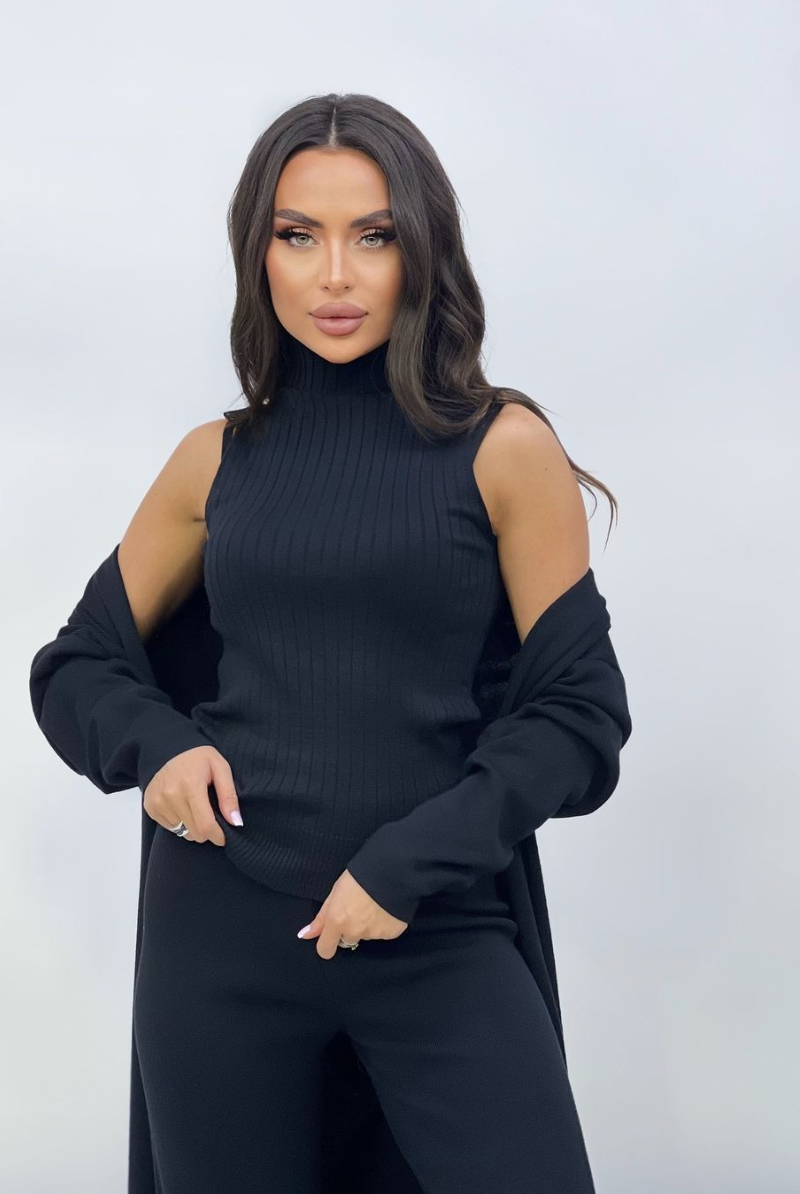 W&W Mode | Damen Luxus 3 Teiliges Strick Co Ord Satz Weich & Dehnbar