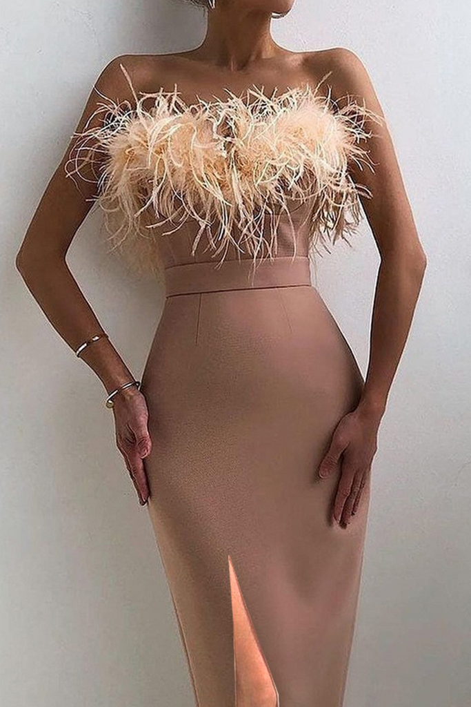 WW | Elegantes Einfarbiges Schlitzslingkleid Kleider