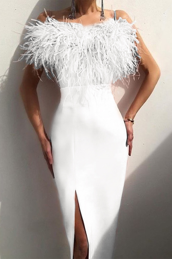 WW | Elegantes Einfarbiges Schlitzslingkleid Kleider