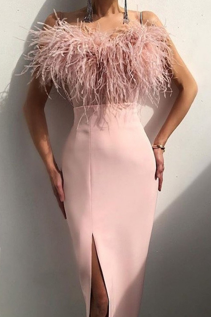 WW | Elegantes Einfarbiges Schlitzslingkleid Kleider