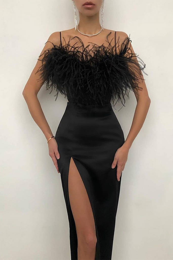 WW | Elegantes Einfarbiges Schlitzslingkleid Kleider