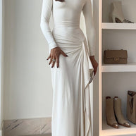 WW | Lange Ärmel Drapiertes Schlitz Maxi Party Kleid