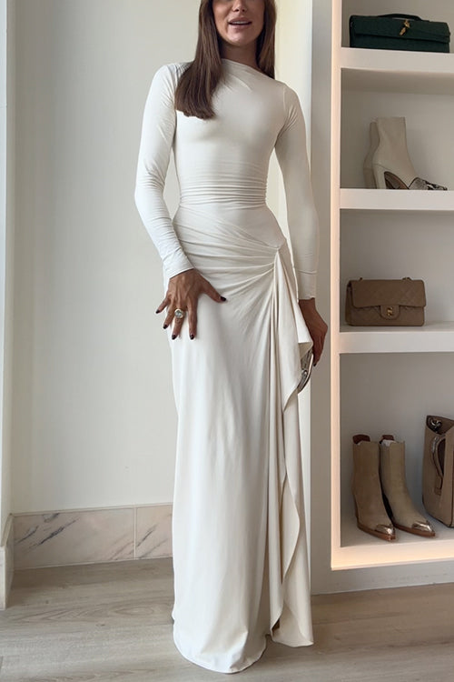 WW | Lange Ärmel Drapiertes Schlitz Maxi Party Kleid