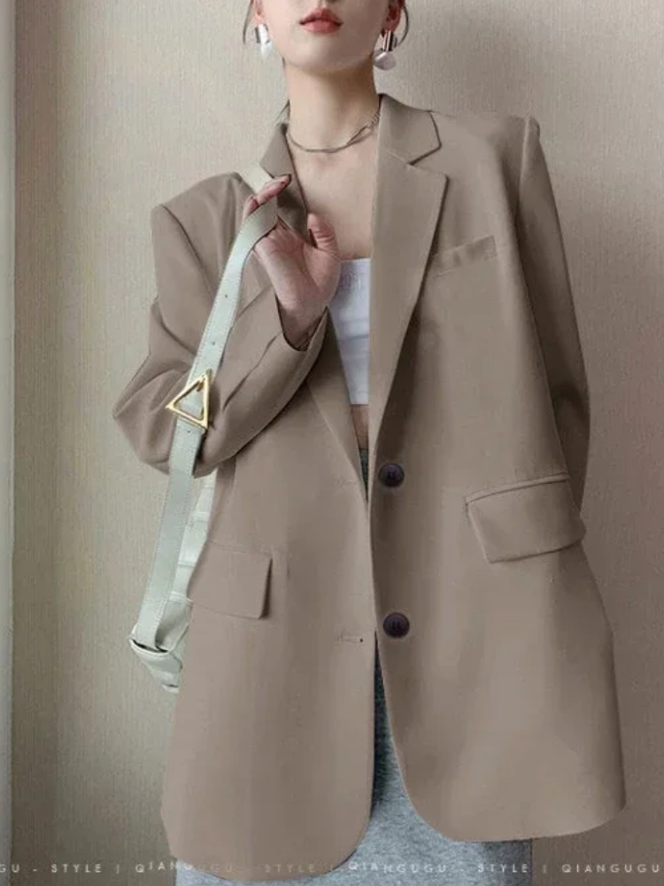 WW | Taillierter Lange Damen Blazer mit Einfachen Knopfverschluss und Reverskragen