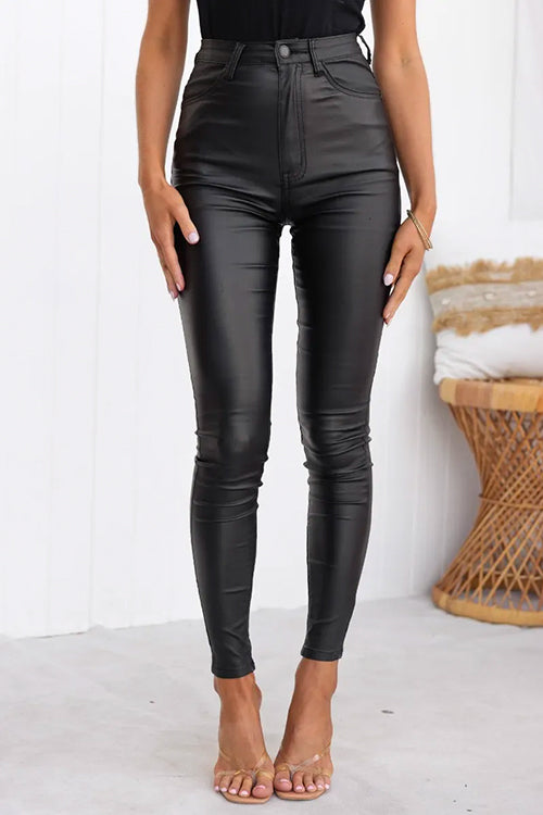 WW | Hohe Taille Faux Leder Dehnbare Slim Fit Hosen