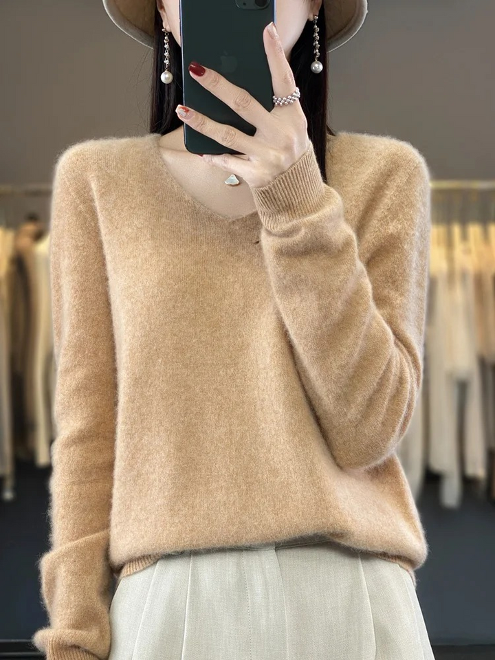 W&W Mode | Cashmere Pullover Damen Eleganter V-ausschnitt, Weich & Komfortabel