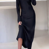 WW | Rosiedress Rundhals Lange Ärmel Satin Maxi Partykleid