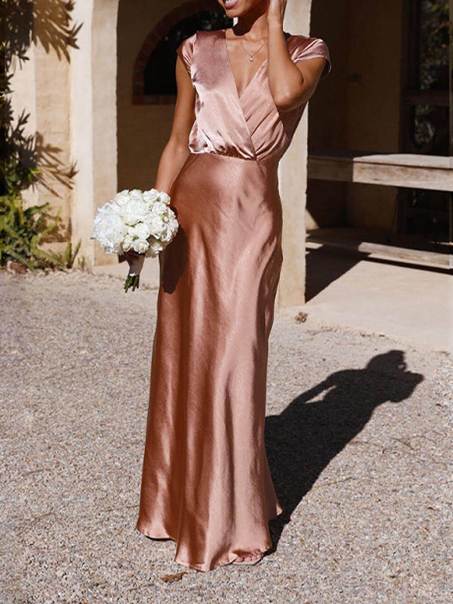 WW | Satin Fishtail Maxi Kleid mit V-Ausschnitt für Damen