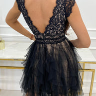 WW | Damen Kleider V-Ausschnitt Spitze Mesh Unregelmäßiges Kleid