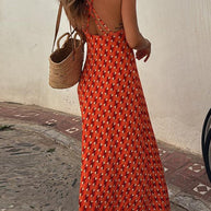 WW | Scoop Neck Rückenfreies Geometrisches Print Maxi Cami Kleid