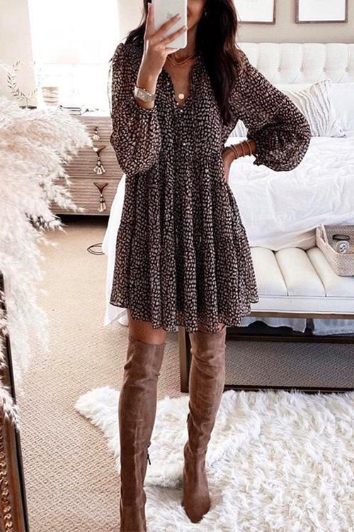 WW | Rosiedress V-Ausschnitt Leoparden-Swing-Minikleid