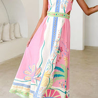 WW | Halter Schnürung Rückenfreies Rio Print Maxi Kleid