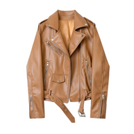 WW | Damen-Biker-Lederjacke mit Reißverschlüssen und Gürtel