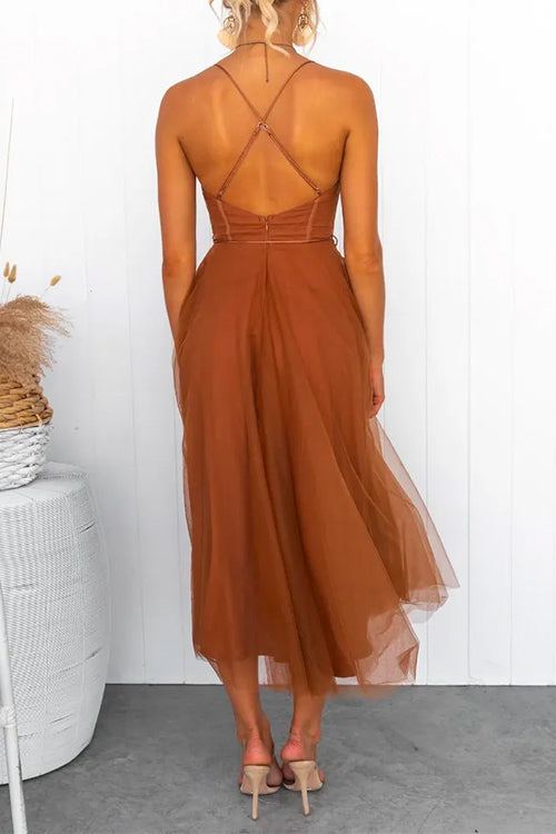 WW | Rosiedress Offene Rücken Taillierte Swing Maxi Cami Tüll Kleid