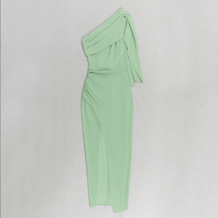 Asymmetrisches, figurbetontes Midikleid mit Drapierungsdetail | Grün