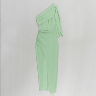 Asymmetrisches, figurbetontes Midikleid mit Drapierungsdetail | Grün