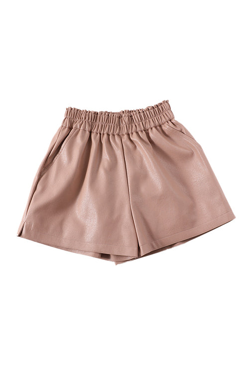 Wolff | Rosiedress Elastischer Taillenbund Mit Taschen Faux-Leder Shorts