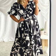WW | Real Love Print Puffärmel Maxi Kleid