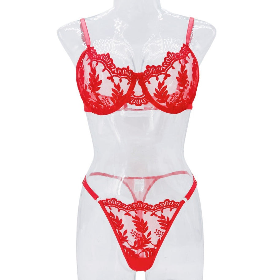 WW Spitzen-Dessous-Set mit Stickerei