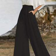 WW | Britischer Stil Eleganter Farbblock Tasche Kontrast V-Ausschnitt Lockere Jumpsuits