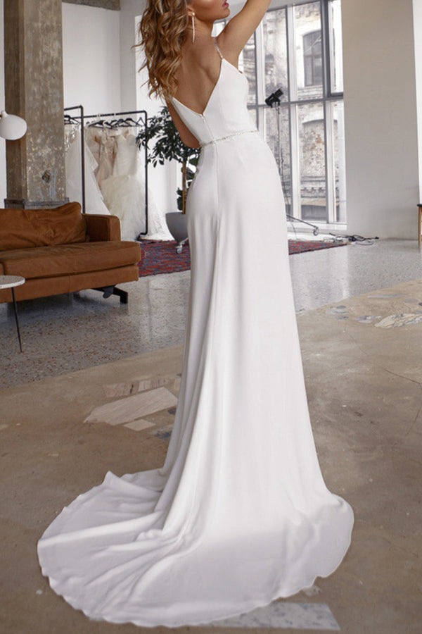 WW | Sexy Elegante Einfarbige Schlitz V-Ausschnitt Abendkleid Kleider