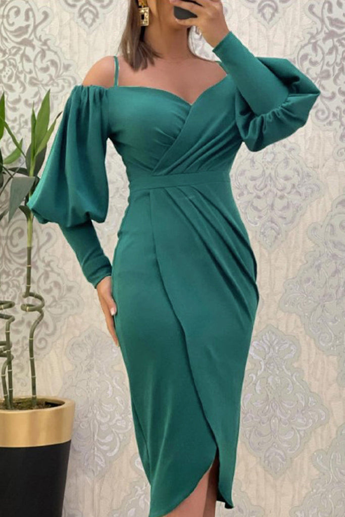 WW | Süß Elegante Einfarbige Falten Off-Shoulder Unregelmäßige Kleider - 3 Farben
