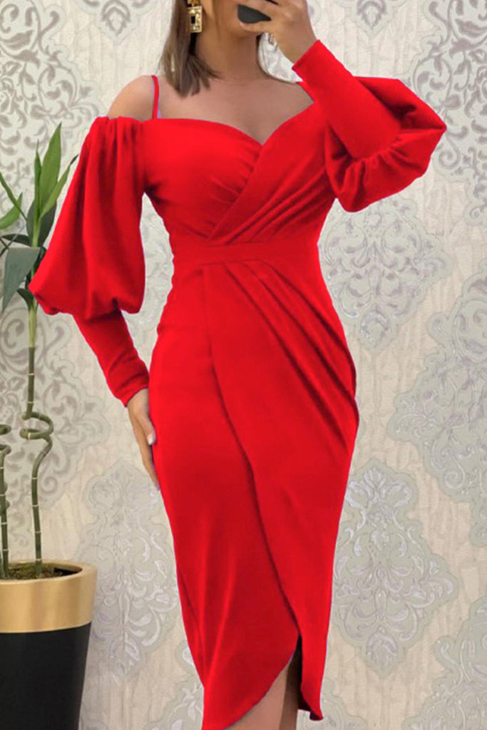 WW | Süß Elegante Einfarbige Falten Off-Shoulder Unregelmäßige Kleider - 3 Farben