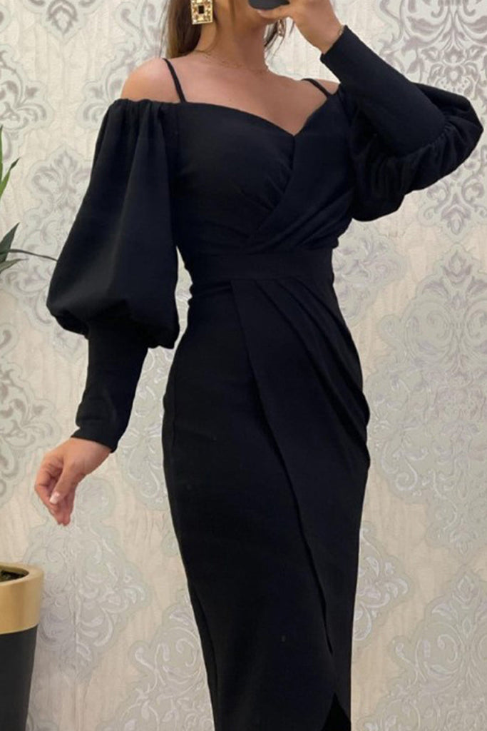 WW | Süß Elegante Einfarbige Falten Off-Shoulder Unregelmäßige Kleider - 3 Farben