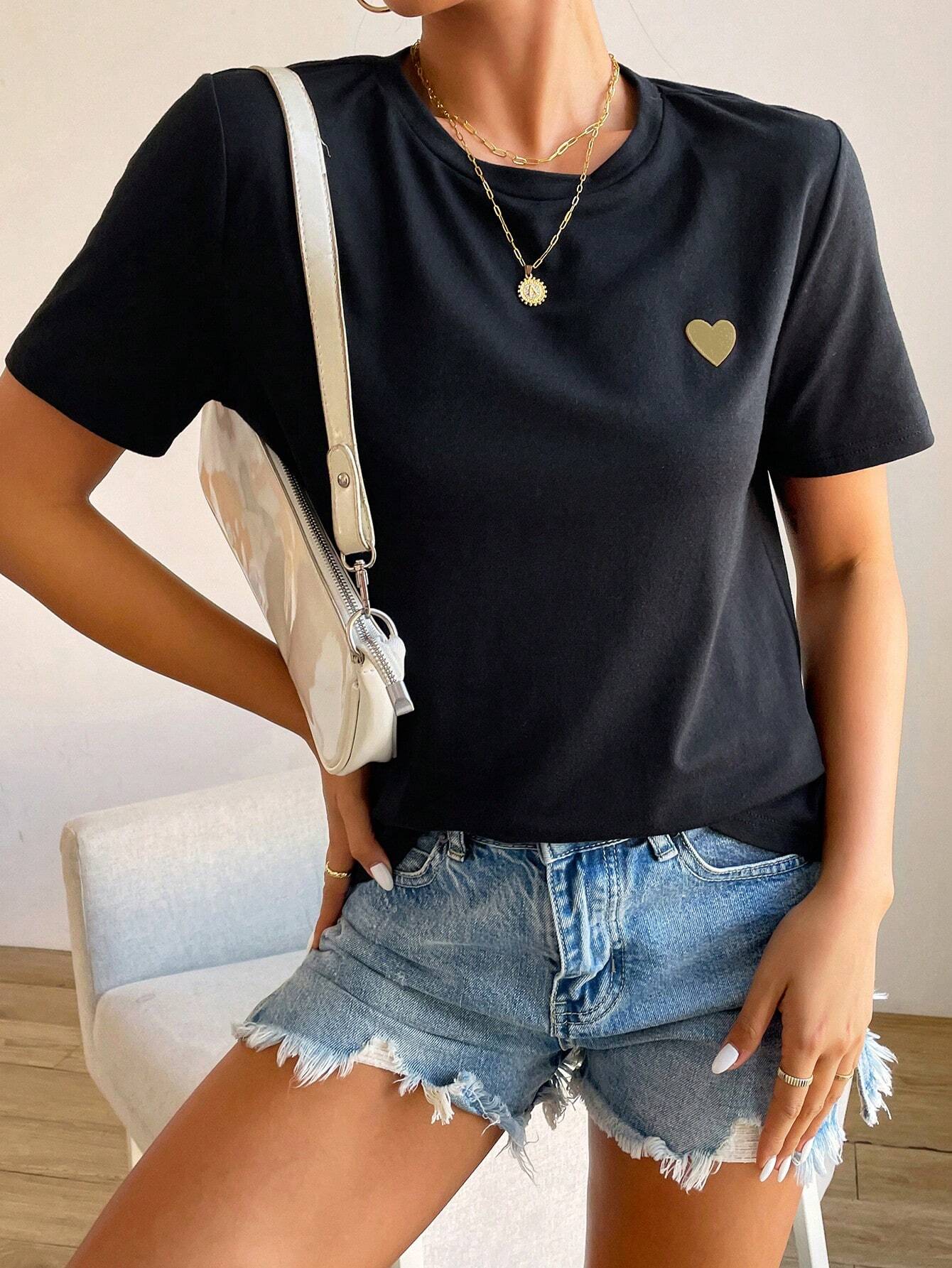 WW | Damen T-Shirt Mit Herz Detail Minimalistisch, Lässig & Kombinationsstark