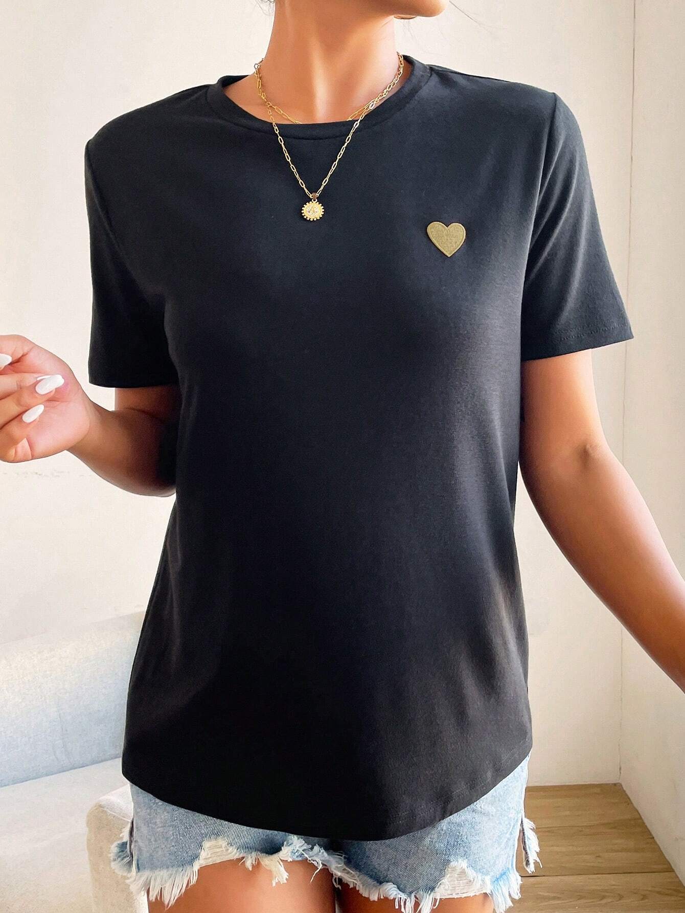 WW | Damen T-Shirt Mit Herz Detail Minimalistisch, Lässig & Kombinationsstark