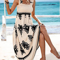 Apricotfarbenes ärmelloses Träger-Maxikleid
