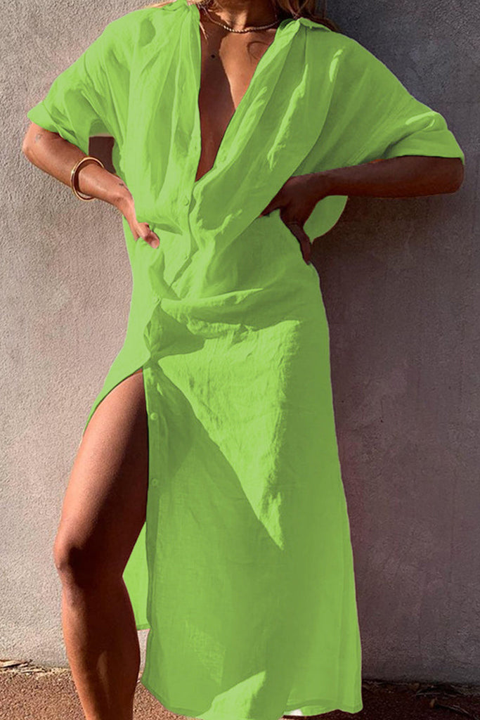 WW | Casual Einfachheit Einfarbig Knöpfe Umlegekragen Hemdkleid Kleider