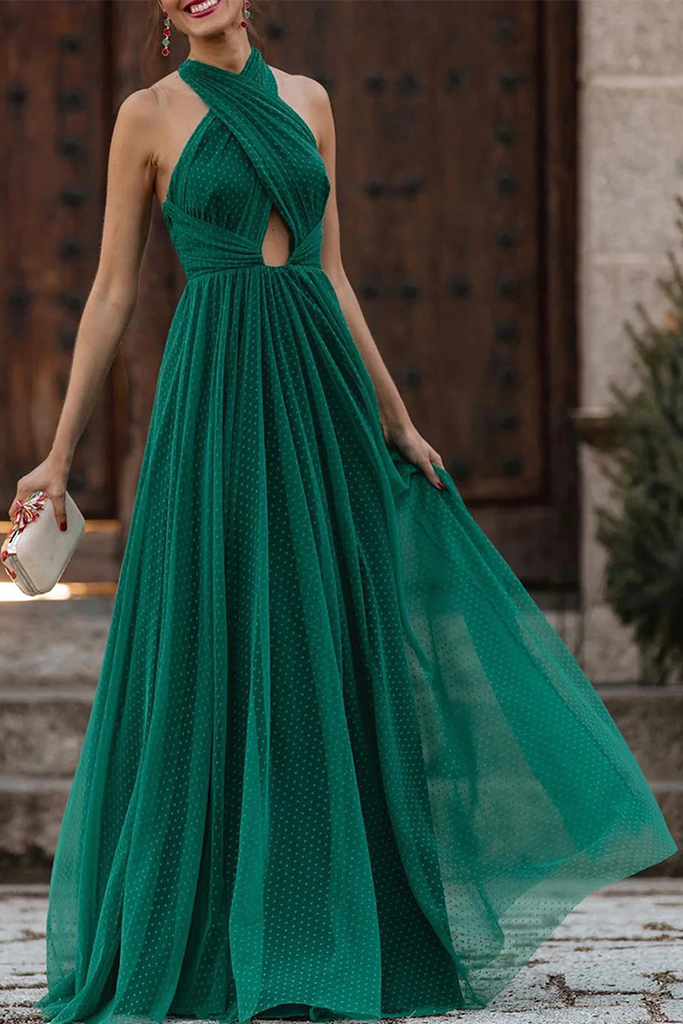 WW | Sexy formelles einfarbiges hohles rückenfreies Halter-Abendkleid Abendkleider