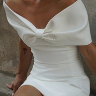 WW | Sexy Celebrities Uni mit Schleife Off the Shoulder Gewickelt Rock Kleider