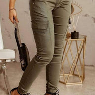 WW | Lässige einfarbige Patchwork Skinny Mid Waist Bleistift-Hosen- 3 Farben