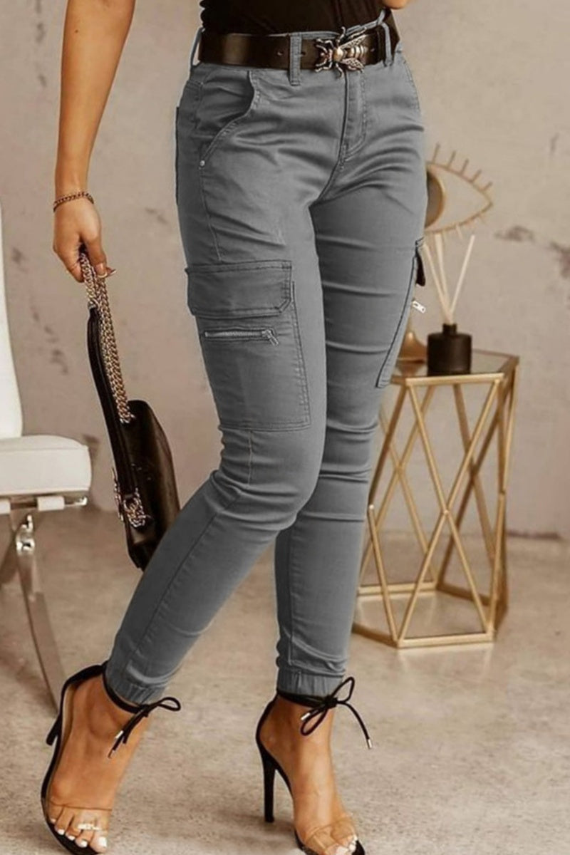 WW | Lässige einfarbige Patchwork Skinny Mid Waist Bleistift-Hosen- 3 Farben
