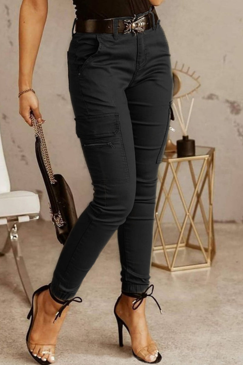 WW | Lässige einfarbige Patchwork Skinny Mid Waist Bleistift-Hosen- 3 Farben
