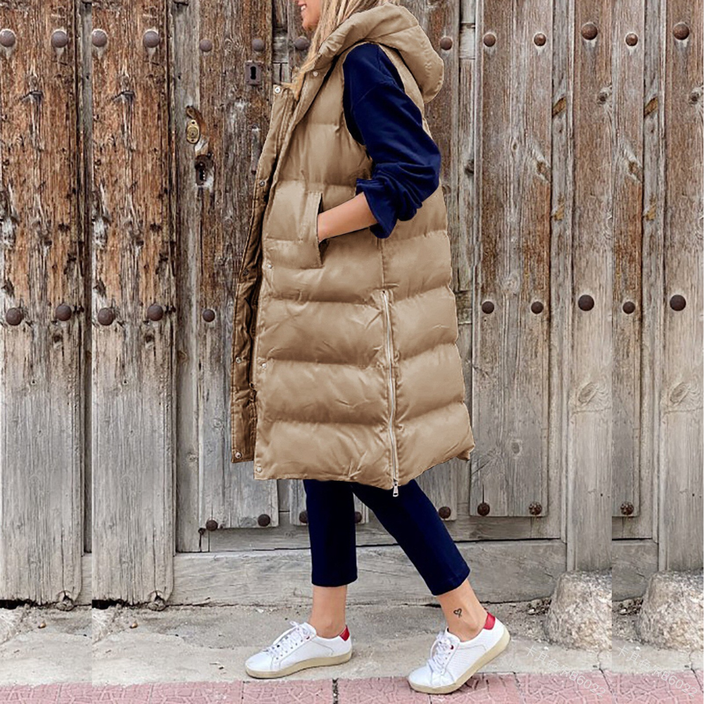 WW | Stylische Lange Weste Mit Kapuze