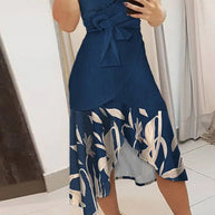 WW | Lässiges Print Patchwork Frenulum V-Ausschnitt Ärmelloses Kleid Kleider