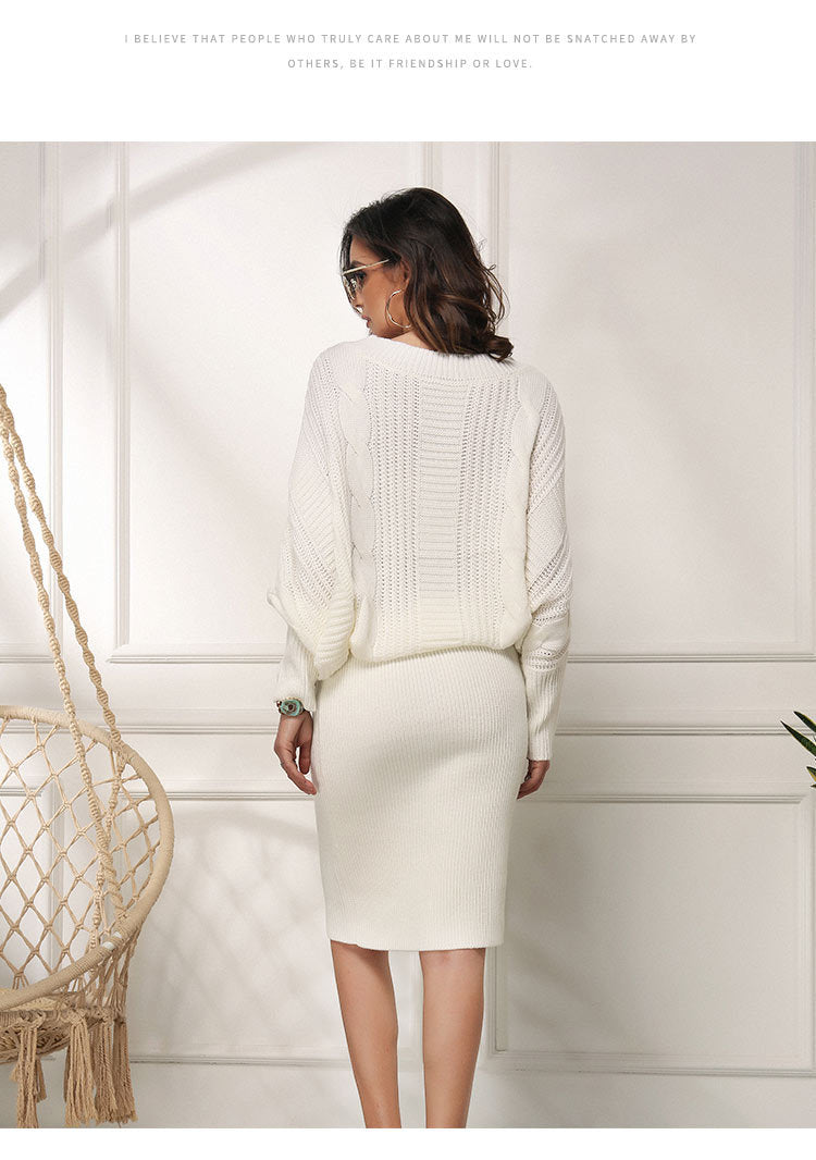 WW | Lockere Fledermausärmel Pulloverkleid
