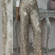 WW | Gerade Hose Mit Hohem Bund Und Pailletten Für Damen