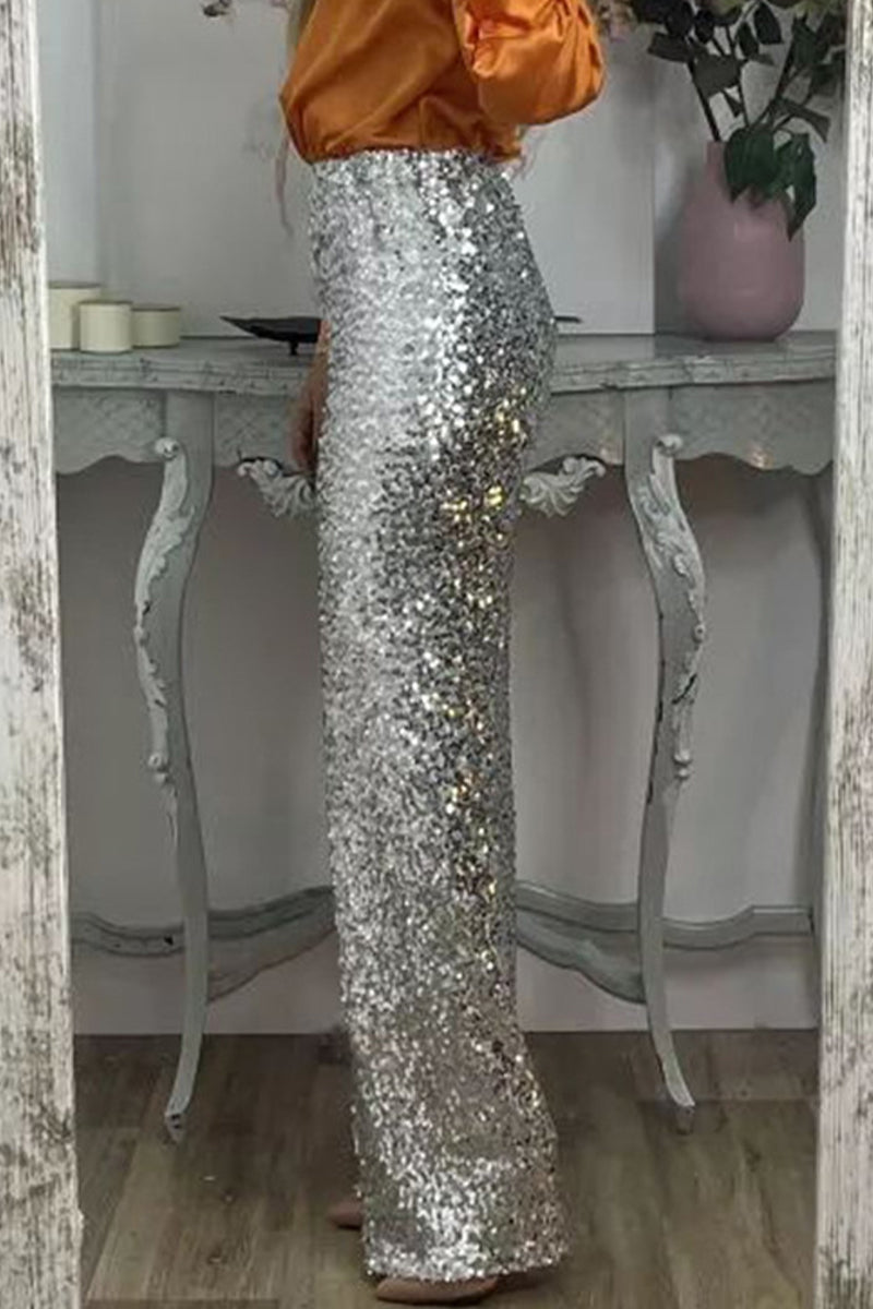 WW | Gerade Hose Mit Hohem Bund Und Pailletten Für Damen