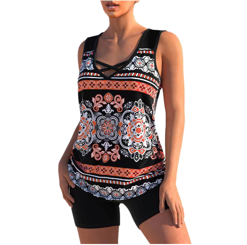 WW Tankini-Set | Sommerliches Tankini-Set mit geometrischem V-Ausschnitt