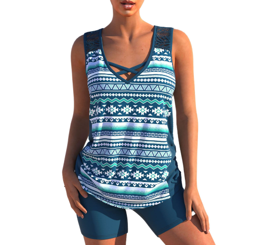 WW Tankini-Set | Sommerliches Tankini-Set mit geometrischem V-Ausschnitt