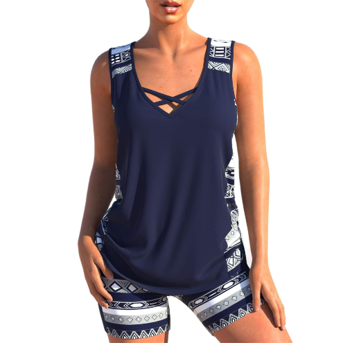 WW Tankini-Set | Sommerliches Tankini-Set mit geometrischem V-Ausschnitt