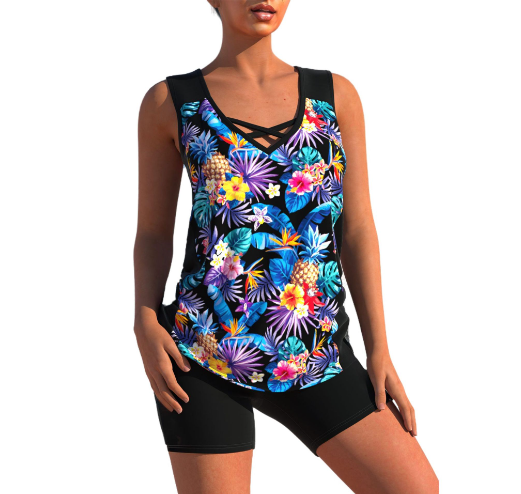 WW Tankini-Set | Sommerliches Tankini-Set mit geometrischem V-Ausschnitt