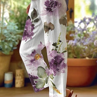 WW | Lässige florale Patchwork lockere Mittel Taille gerade Volldruck Hosen
