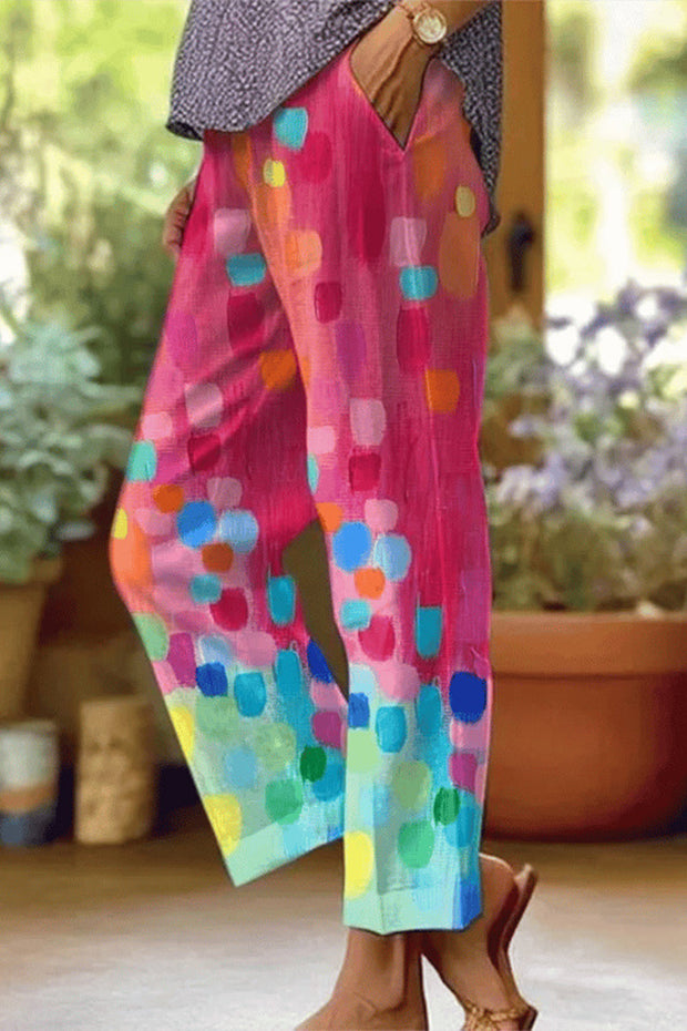 WW | Lässige florale Patchwork lockere Mittel Taille gerade Volldruck Hosen