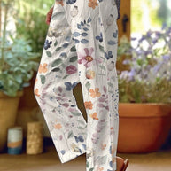 WW | Lässige florale Patchwork lockere Mittel Taille gerade Volldruck Hosen